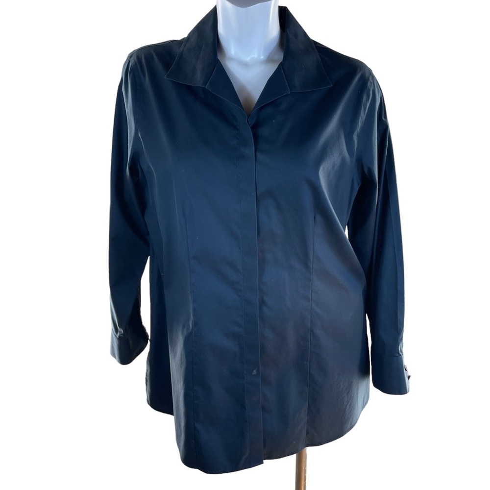 Chico's Black 100% Cotton Long Sleeve Invisible Button Down Tunic Chico”s Size 2